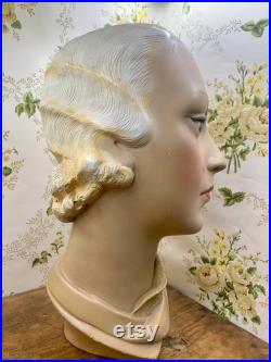 Antique 1920s bust mannequin millinery store display 15 tall flapper girl very rare