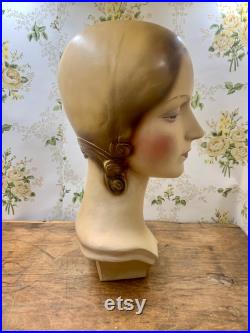 Antique 1920s bust mannequin millinery store display 15 tall flapper girl very rare