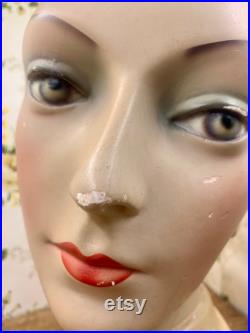 Antique 1920s bust mannequin millinery store display 15 tall flapper girl very rare