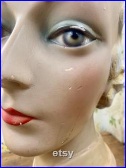 Antique 1920s bust mannequin millinery store display 15 tall flapper girl very rare