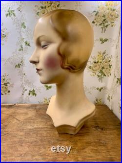 Antique 1920s bust mannequin millinery store display 15 tall flapper girl very rare