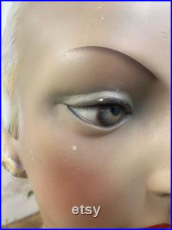 Antique 1920s bust mannequin millinery store display 15 tall flapper girl very rare