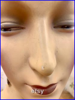 Antique 1920s bust mannequin millinery store display 15 tall flapper girl very rare