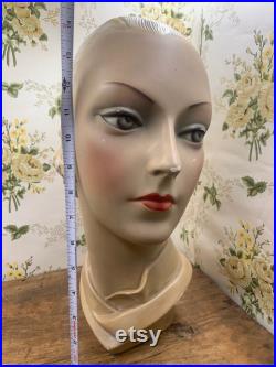 Antique 1920s bust mannequin millinery store display 15 tall flapper girl very rare