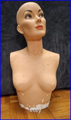 Antique 1921 Department Store Mannequin Female Bust Torso Jewelry Millinery Shop Display Plaster Chalkware