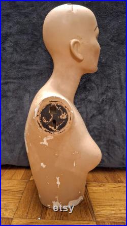 Antique 1921 Department Store Mannequin Female Bust Torso Jewelry Millinery Shop Display Plaster Chalkware
