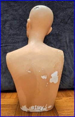 Antique 1921 Department Store Mannequin Female Bust Torso Jewelry Millinery Shop Display Plaster Chalkware