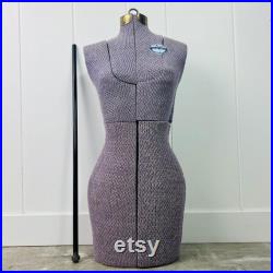 Antique 1940s Acme Mannequin Sewing Dress Form Adjustable Body Size A, Purple Tweed, Metal Stand, Steam Punk, for designer, home decor
