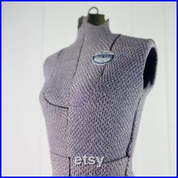 Antique 1940s Acme Mannequin Sewing Dress Form Adjustable Body Size A, Purple Tweed, Metal Stand, Steam Punk, for designer, home decor