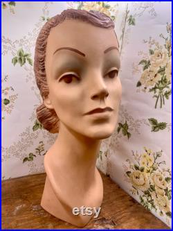 Antique 1940s bust mannequin millinery store display 14.5 tall very rare