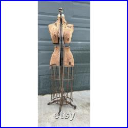 Antique Acme Dress Form with Wire Cage and Cast Iron Feet 1908-1914