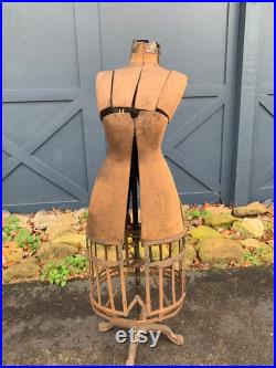 Antique Adjustable Dress Form with Cast Iron Paw Base Metal Skirt Cage, Cedar Rapids Dress Form Co.