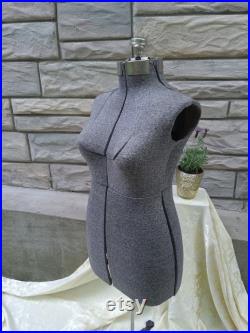 Antique Adjustable Female Dress Form, Fabric Covered Mannequin, Iron Base, Feminine Industrial Design, Functional Fashion and FREE SHIPPING