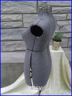 Antique Adjustable Female Dress Form, Fabric Covered Mannequin, Iron Base, Feminine Industrial Design, Functional Fashion and FREE SHIPPING