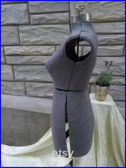 Antique Adjustable Female Dress Form, Fabric Covered Mannequin, Iron Base, Feminine Industrial Design, Functional Fashion and FREE SHIPPING