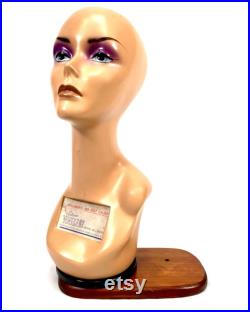 Antique Advertising 1940s Art Deco Countertop Mannequin Head Hat Shop Display