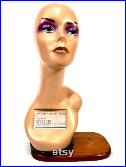 Antique Advertising 1940s Art Deco Countertop Mannequin Head Hat Shop Display
