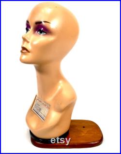 Antique Advertising 1940s Art Deco Countertop Mannequin Head Hat Shop Display