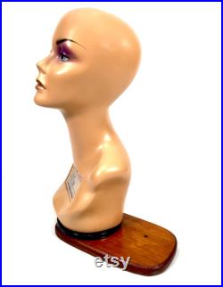 Antique Advertising 1940s Art Deco Countertop Mannequin Head Hat Shop Display
