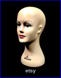 Antique Advertising 1960s Vintage Countertop Mannequin Head Shop Display Lady