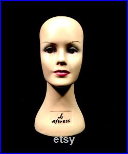 Antique Advertising 1960s Vintage Countertop Mannequin Head Shop Display Lady