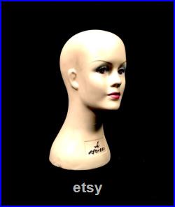 Antique Advertising 1960s Vintage Countertop Mannequin Head Shop Display Lady