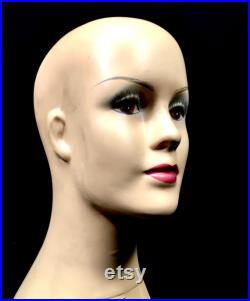 Antique Advertising 1960s Vintage Countertop Mannequin Head Shop Display Lady