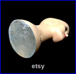 Antique Advertising 1960s Vintage Countertop Mannequin Head Shop Display Lady