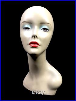 Antique Advertising 1970s Vintage Countertop Mannequin Head Shop Display Pair