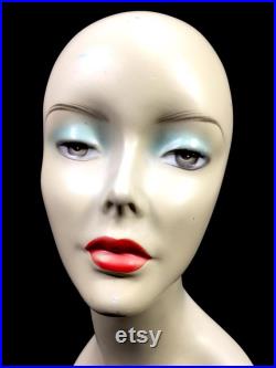 Antique Advertising 1970s Vintage Countertop Mannequin Head Shop Display Pair
