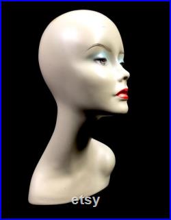Antique Advertising 1970s Vintage Countertop Mannequin Head Shop Display Pair