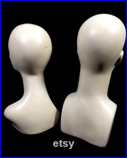 Antique Advertising 1970s Vintage Countertop Mannequin Head Shop Display Pair