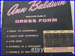 Antique Ann Baldwin Adjustable Dress Form Extremely Rare Unused