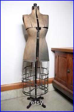 Antique Dress Form Mannequin Cast Iron Base 60 adjustable Copper Flash Japanned hardware vintage clothing store sewing room display