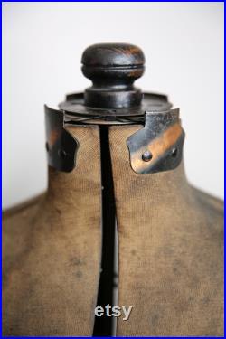 Antique Dress Form Mannequin Cast Iron Base 60 adjustable Copper Flash Japanned hardware vintage clothing store sewing room display