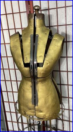 Antique Dress Form Mannequin Floral Relief Cast Iron Base, with Wood Casters 60in. Ca. 1900