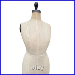 Antique Dress Form with Wire Cage Skirt on Iron Rolling Stand Tailor Mannequin Early 1900s