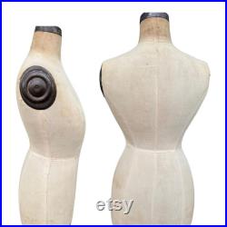 Antique Dress Form with Wire Cage Skirt on Iron Rolling Stand Tailor Mannequin Early 1900s