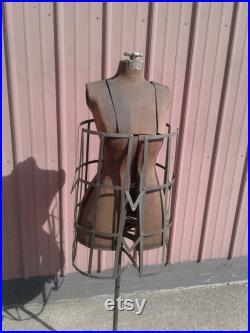 Antique Dressmaker Mannequin w Adjustable Cage Bottom w Rolling Claw Footed Base