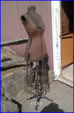 Antique Dressmaker Mannequin w Adjustable Cage Bottom w Rolling Claw Footed Base