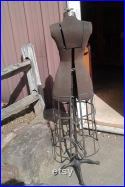 Antique Dressmaker Mannequin w Adjustable Cage Bottom w Rolling Claw Footed Base