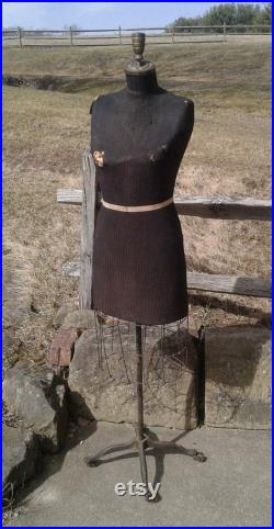 Antique Dressmaker Mannequin w Metal Cage Dress Bottom w Rolling Claw Foot Base