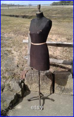 Antique Dressmaker Mannequin w Metal Cage Dress Bottom w Rolling Claw Foot Base