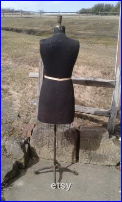 Antique Dressmaker Mannequin w Metal Cage Dress Bottom w Rolling Claw Foot Base