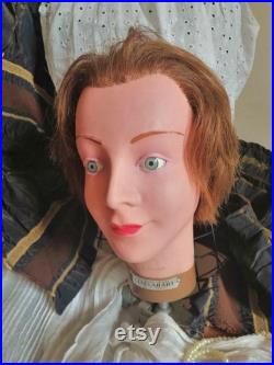 Antique FRENCH mannequin head or postiche d'art made by J. Leclabart 1940's, for hairdressing, hatstand, display, vintage collector, deco.