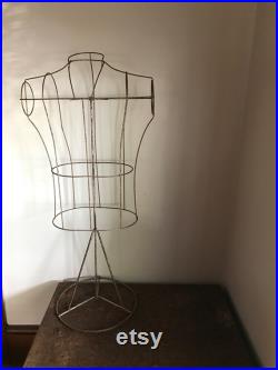 Antique French Wire Mannequin Mid Century Menswear Torso Haberdashery Industrial Metal Display Wire Work Dress Form