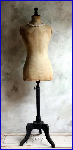 Antique Mannequin French Tailors Dummy with Stand Dress Form Shop Display 1800s Napoleon III Buste