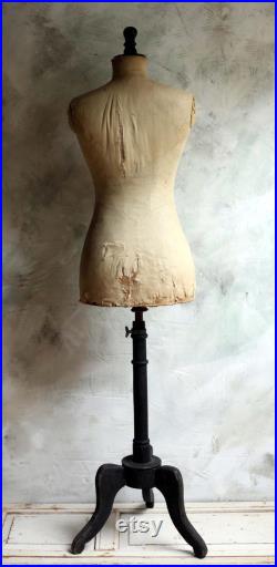 Antique Mannequin French Tailors Dummy with Stand Dress Form Shop Display 1800s Napoleon III Buste