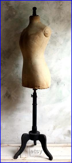 Antique Mannequin French Tailors Dummy with Stand Dress Form Shop Display 1800s Napoleon III Buste