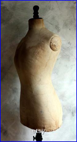 Antique Mannequin French Tailors Dummy with Stand Dress Form Shop Display 1800s Napoleon III Buste